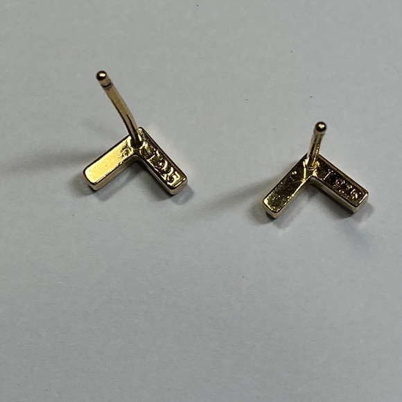 Sterling Silver V shaped stud earrings with clear stones gold tone - Picture 5 of 6